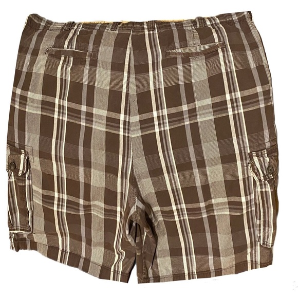 626 Blue Cargo Shorts Brown Plaid Tag 58R Measured 54 Plus Size - Picture 2 of 12